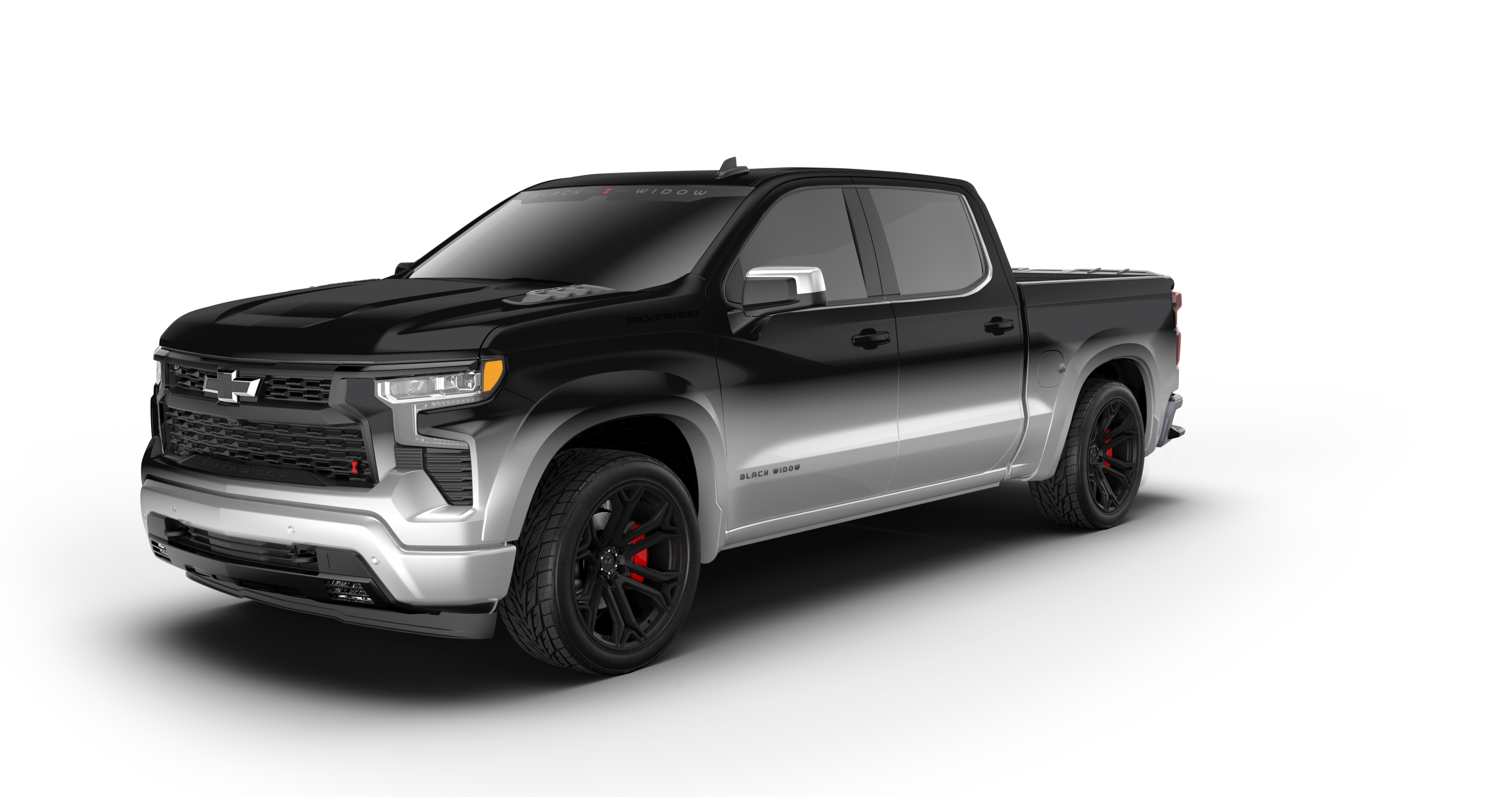 Lowered Black Widow Chevy Silverado - Gradient | Fox Factory Vehicles Lowered Black Widow Chevy Silverado - Gradient | Fox Factory Vehicles