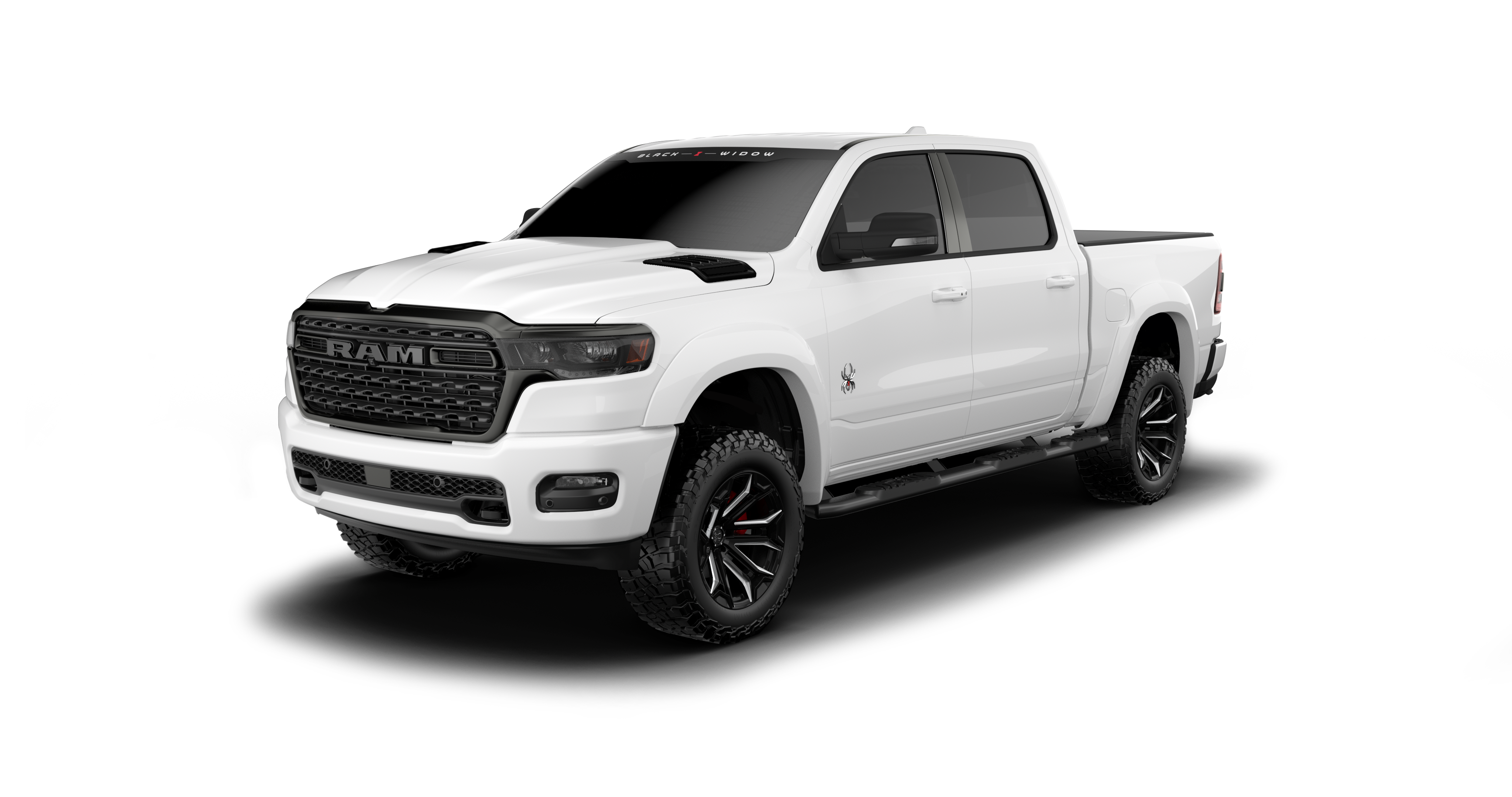 Lifted Black Widow Ram 1500 - Color: Bright White | Fox Factory Vehicles