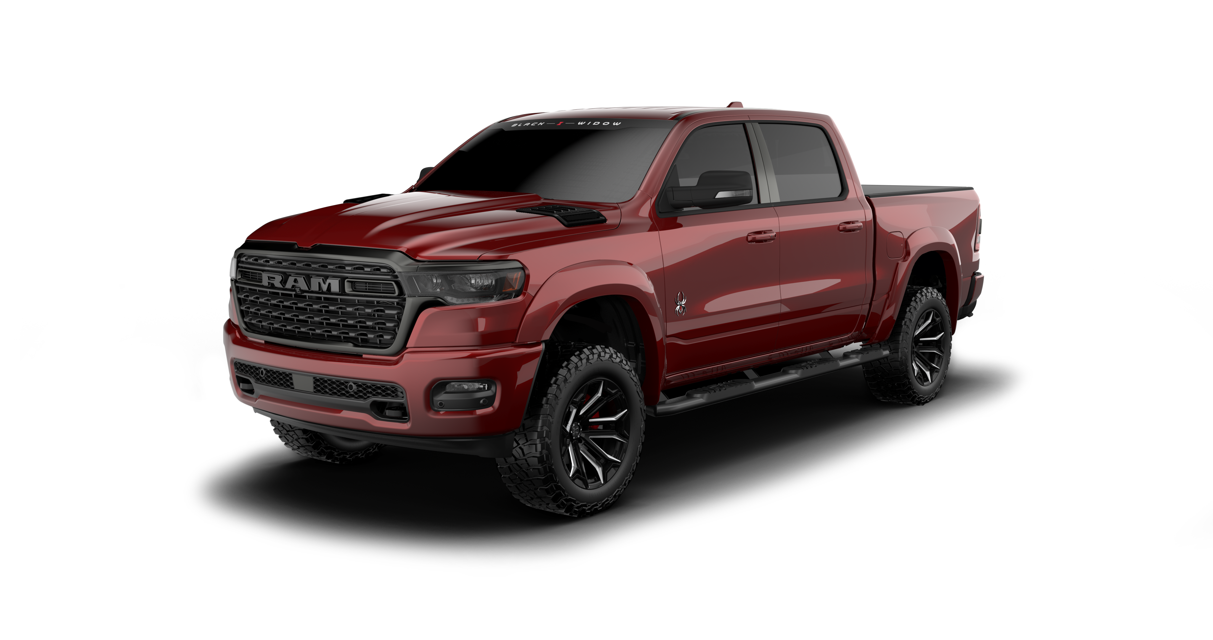 Lifted Black Widow Ram 1500 - Color: Delmonico Red | Fox Factory Vehicles