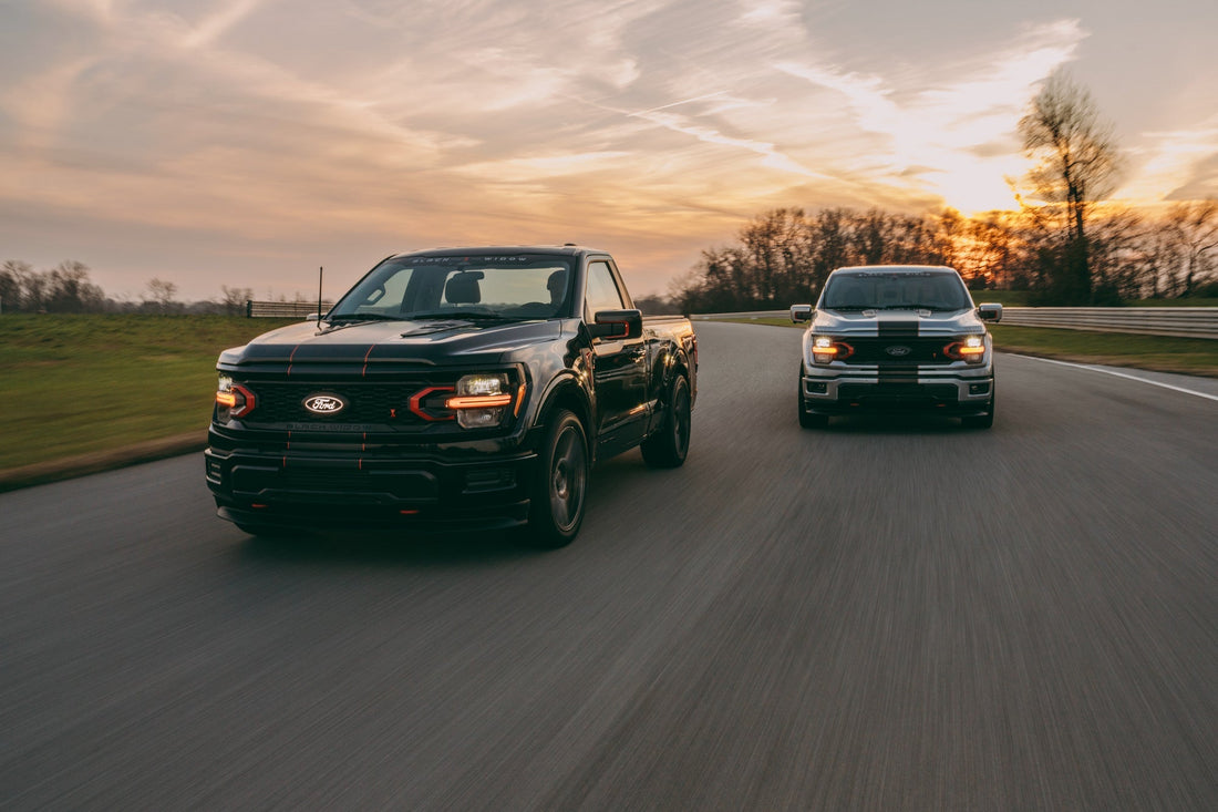 SR810 single and crew cab trucks driving on a closed course.