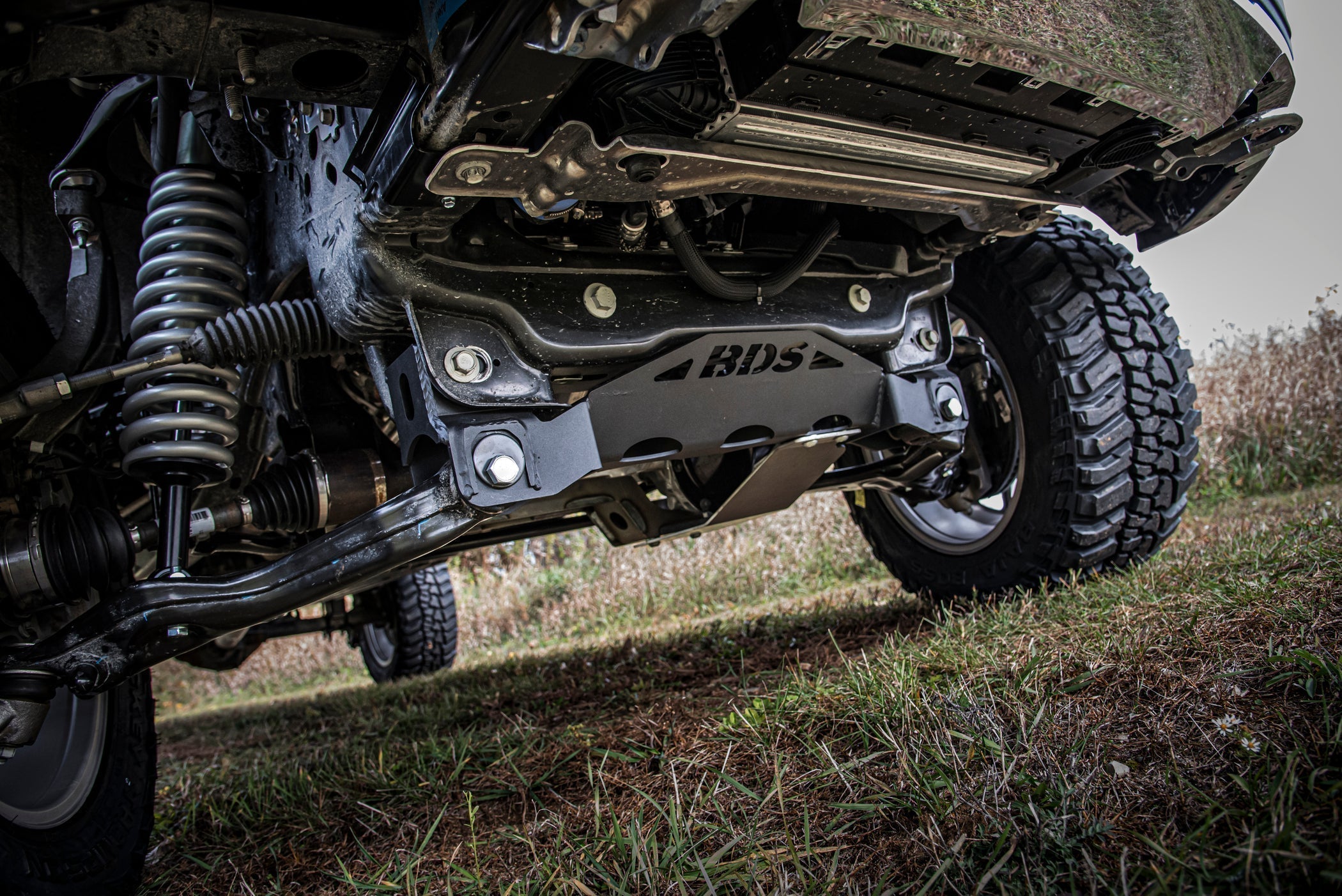 The undercarriage of a truck showcasing BDS Suspension parts.