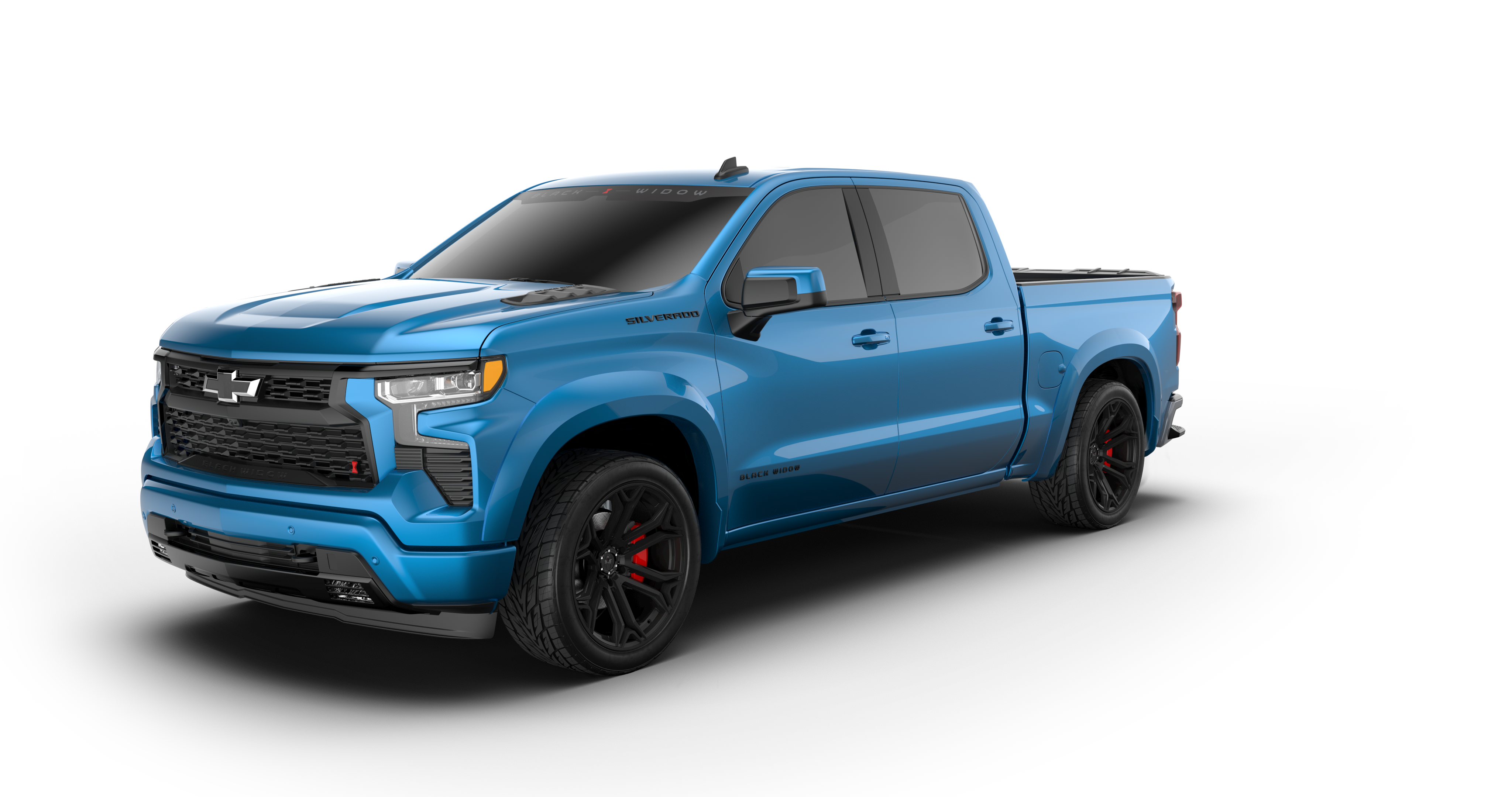 Lowered Black Widow Chevy Silverado 1500 - Glacier Blue | Fox Factory Vehicles