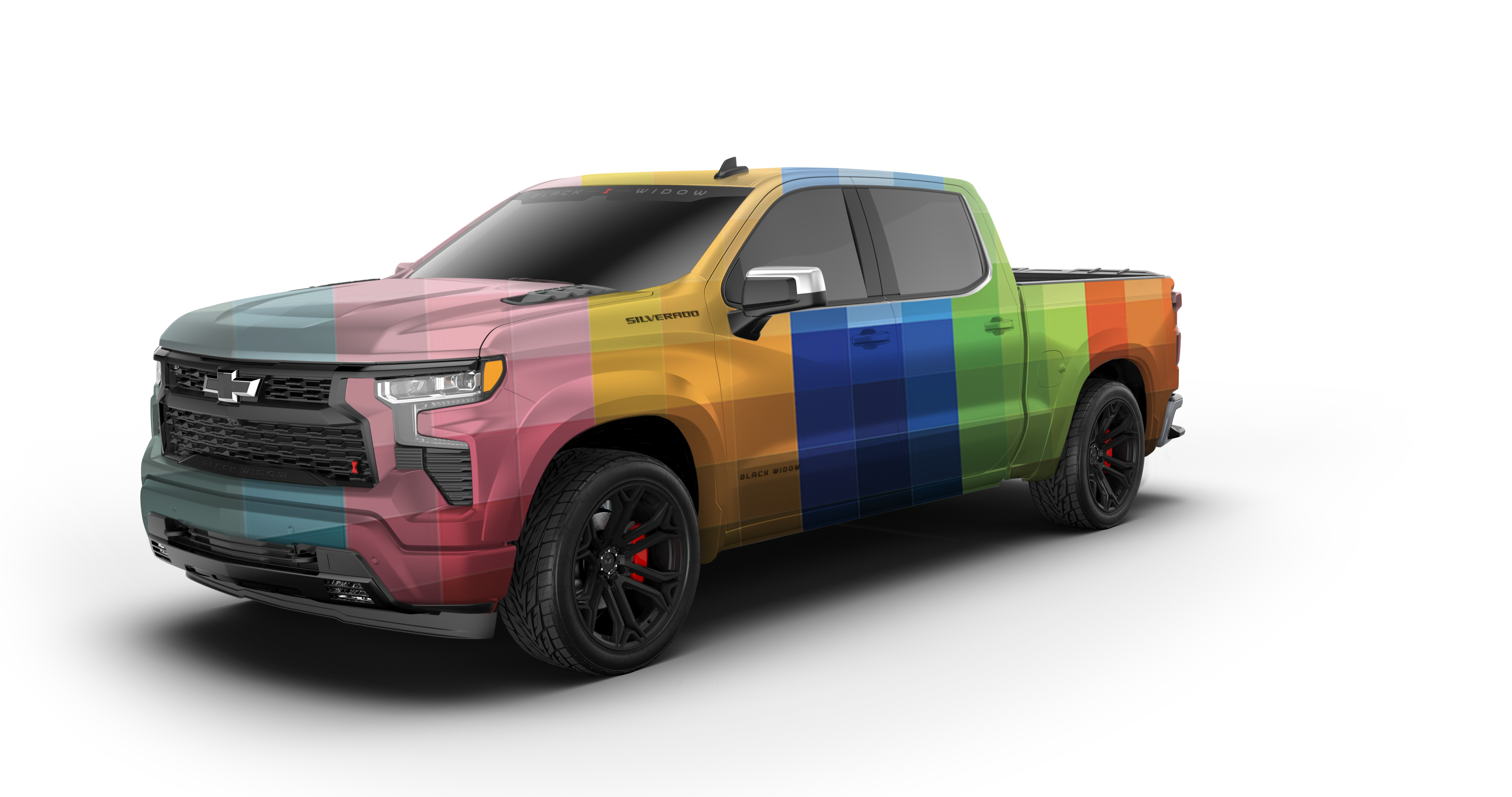 Lowered Black Widow Chevy Silverado - Swatches | Fox Factory Vehicles